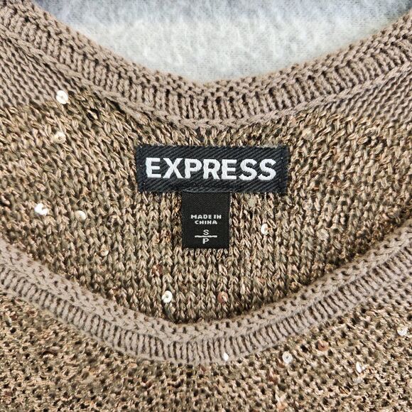 Express Sweater Womens Small Brown Striped Sequins Lightweight Pullover V Neck - Picture 10 of 13